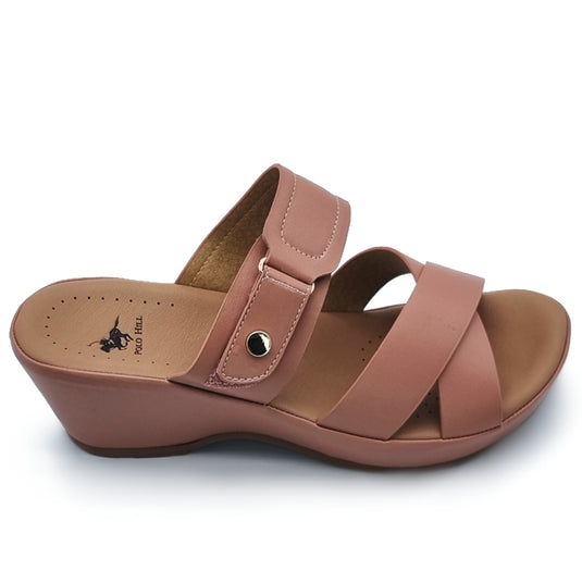 Cross Vamp Slide Wedge Sandals