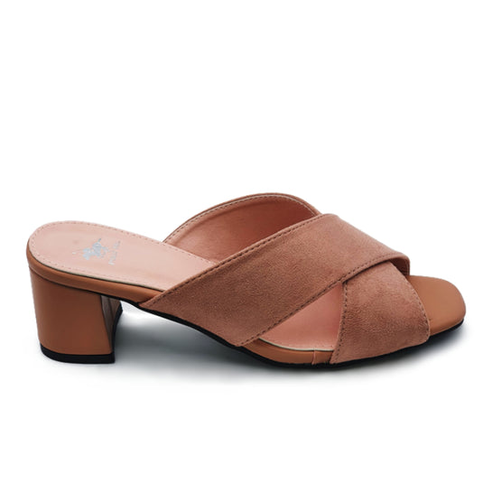 Faux Suede Cross Strap Mid-Heeled Mules