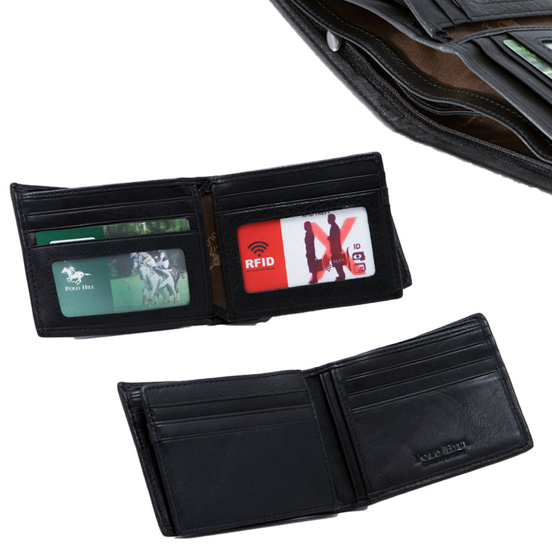 Load image into Gallery viewer, Genuine Leather RFID Protected Black BiFold Wallet
