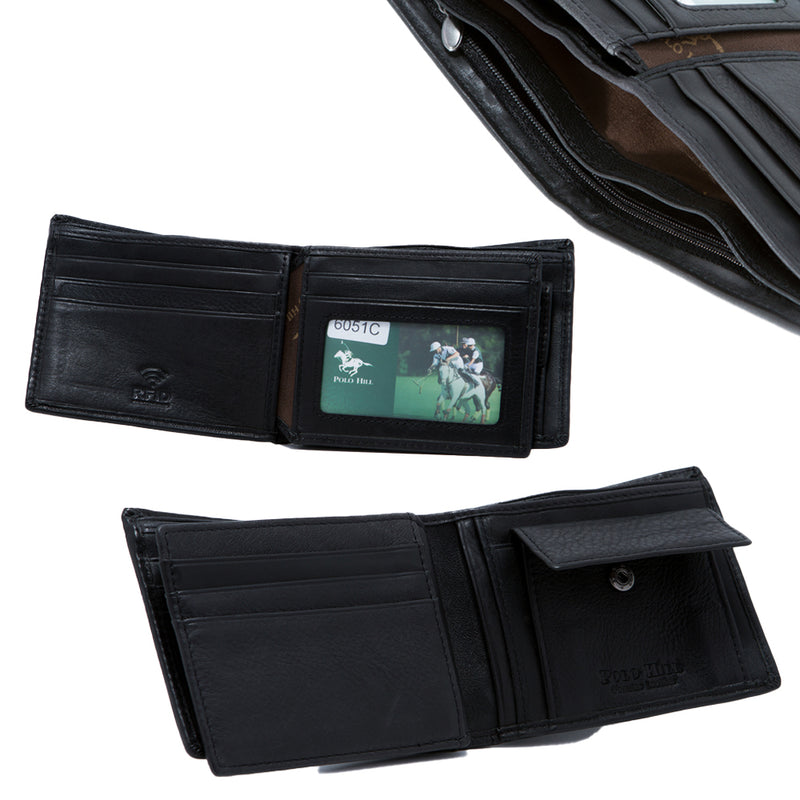 Load image into Gallery viewer, Genuine Leather RFID Protected Black BiFold Wallet
