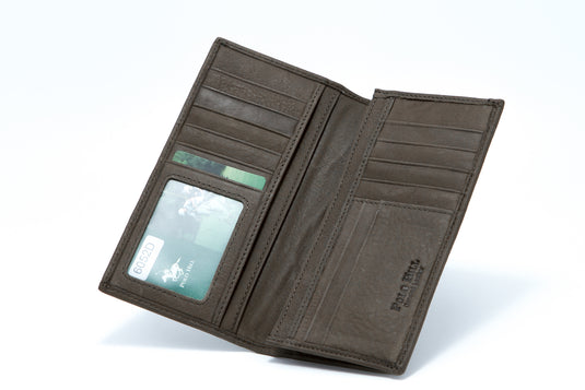 Genuine Leather RFID Protected Khaki Long BiFold Wallet