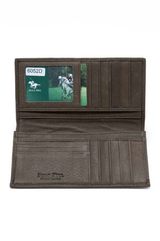 Genuine Leather RFID Protected Khaki Long BiFold Wallet