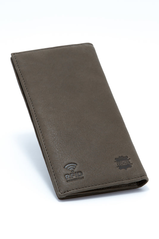 Genuine Leather RFID Protected Khaki Long BiFold Wallet